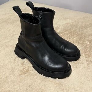 ZARA Black Womens Real Leather Chunky Sole Ankle Boots